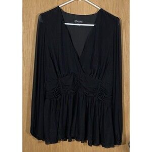 Vtg Y2k Black Babydoll Top Mesh Long Sleeve Sheer WhimsiGoth FairyGrunge Sz Sm